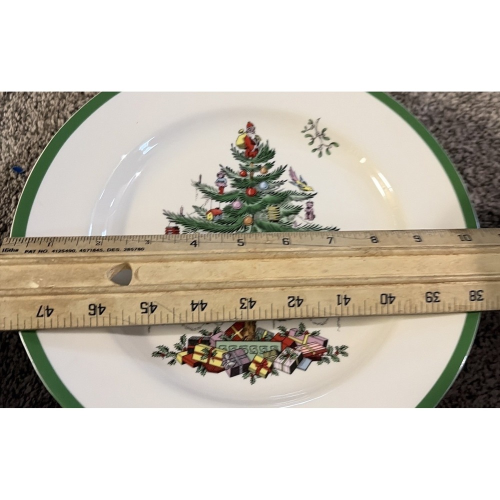 Spode‎ Christmas Tree Footed Cake Plate Porcelain Ceramic Green Trim 10.5" - Picture 2 of 5